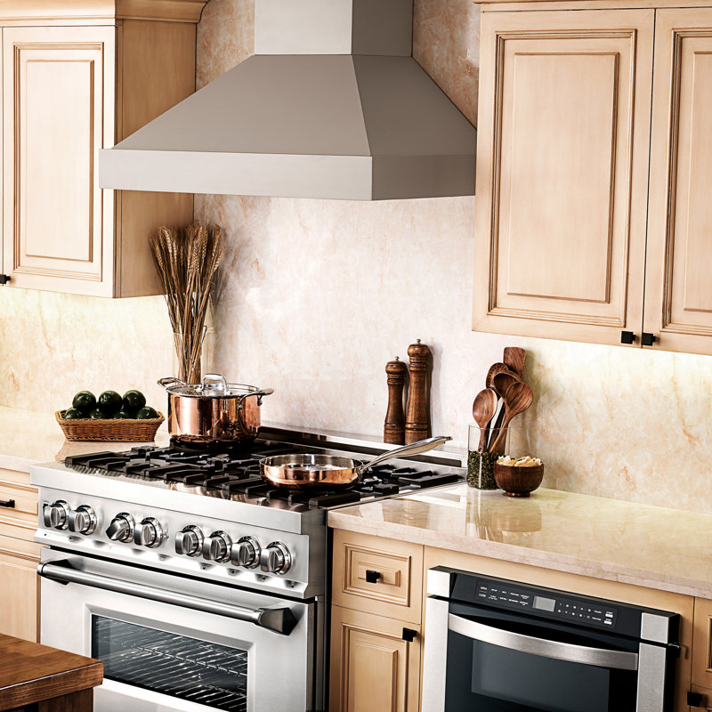 30" Wood 400 CFM Ducted Wall Mount Range Hood, Gray, 30" W