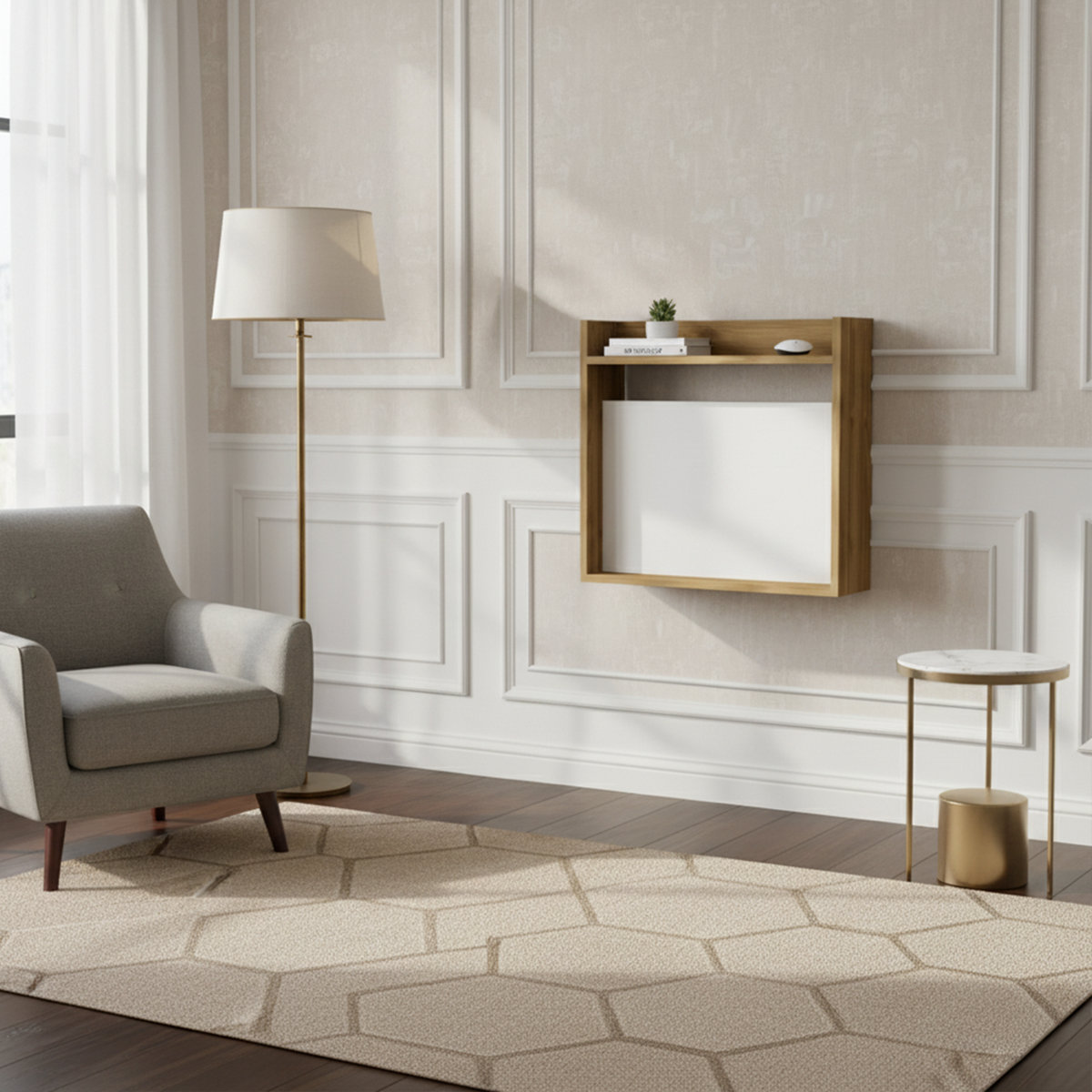 Latitude Run® Gizell 24'' W Rectangle Floating Study Desk With Cabinet ...