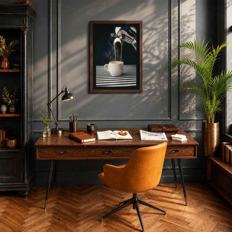 Coffee Pour Modern - Framed Print, Walnut, A1 - 84.1 x 59.4 cm