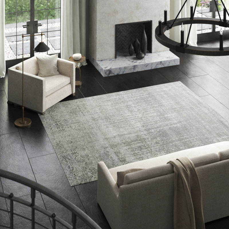 Handmade Abstract and Damask Area Rug, Rectangle 8'1" x 10'