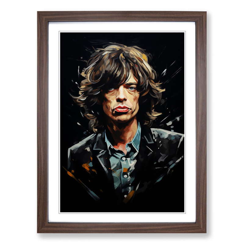 Mick Jagger Conceptual - Single Picture Frame Print on Wood, 34cm H x 25cm W x 2cm D, Walnut Framed