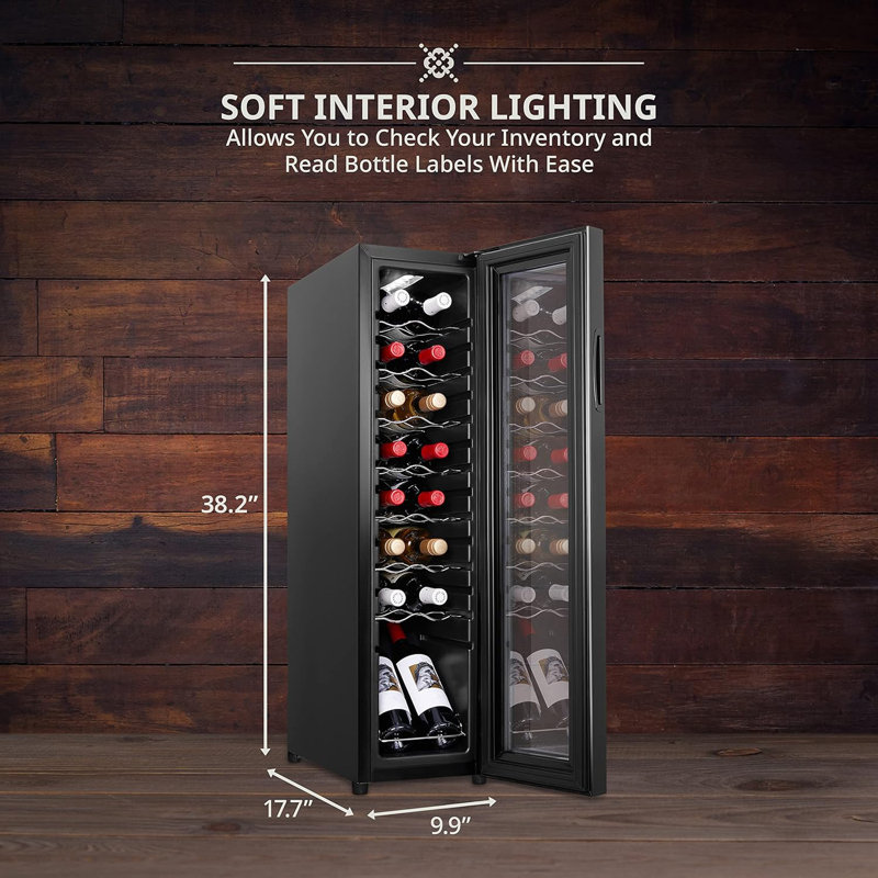 Ivation Single Zone 9.9'' Wine Refrigerator, 38.2" H x 9.9" W x 17.7" D
