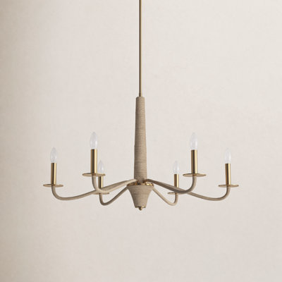  Cannon 6-Light Chandelier in Warm Brass and Rope