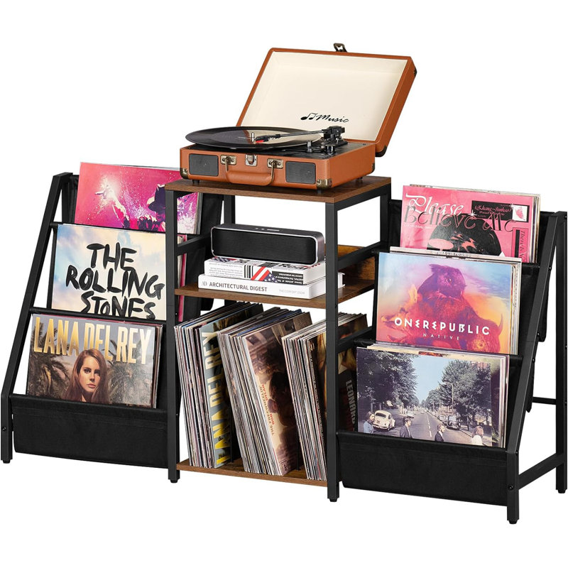 Metal 23.7'' H Media Shelves, Modern Brown