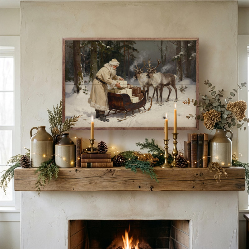 Père Noël et son traîneau de renne, H 16 po x l 24 po