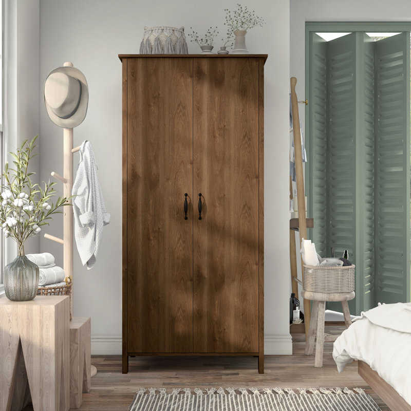 Millwood Pines Wanship Rustic Double-doors Wardrobe Closet with Shelves ...