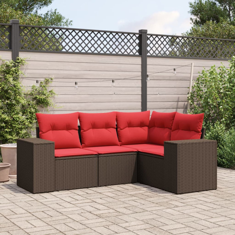 Ensemble de canapé de patio avec coussins 4 pièces Ebern Designs, Coussin rouge / cadre brun