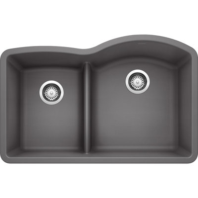 Diamond Silgranit 32" 40/60 Reverse Double Bowl Undermount Kitchen Sink with Low Divide - Cinder