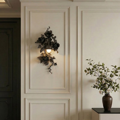 Applique murale décorative en résine de gypse, motif camélia noir français, 11,81 po de largeur