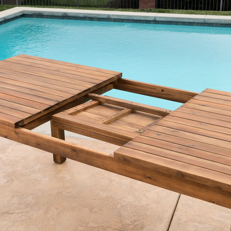 Table en bois avec fonction extensible, design rustique pour l'extérieur en bois, détail
