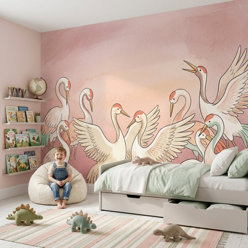Décoration murale amovible Cranes, Non tissé, 160 po x 108 po