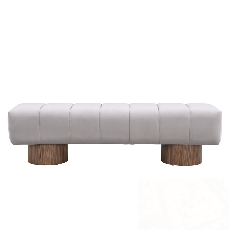 Upholstered Bench with sturdy legs, Light Gray