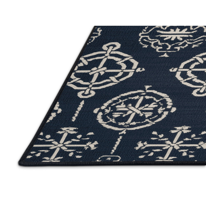  Tapis bleu marine et blanc lavable, Tapis de couloir 2 pi x 4 pi