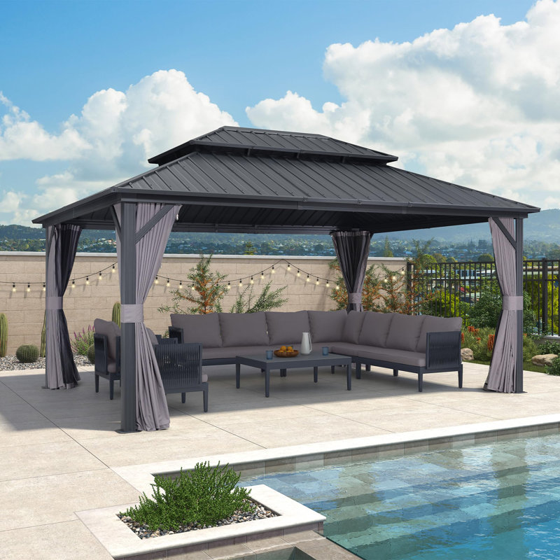 PURPLE LEAF Hardtop Gazebo Permanent Gazebo with Galvanized Steel Double Roof for Patio Lawn Garden