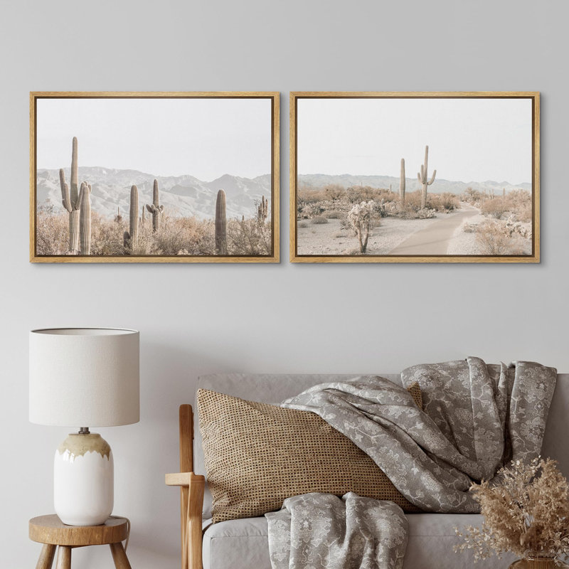 «Southwest Desert Cactus», 2 pièces, H 24 po x l 36 po, Encadré naturel