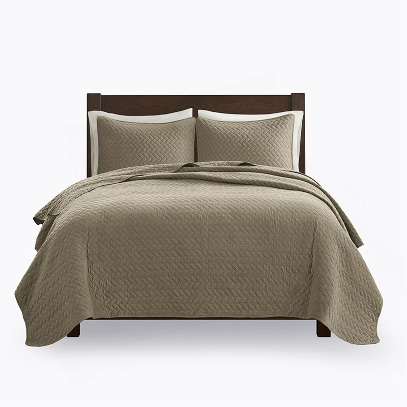 King 3 Piece Luxurious Oversized Quilt Set, King Quilt + 2 Pillow Shams, Taupe