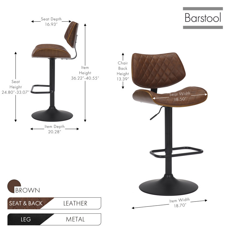 Tabouret de bar réglable en hauteur Dudley, Brun