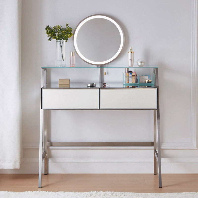 Makeup Vanity With Lighted Mirror And Charging Station
