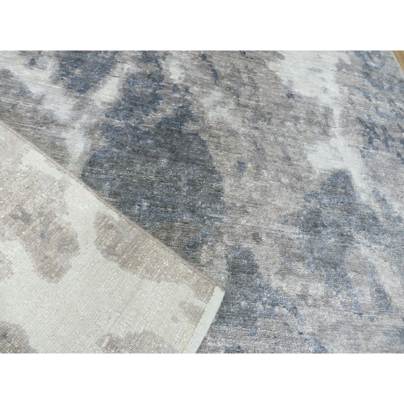 Tapis oriental gris abstrait noué à la main 6 pi 2 po x 6 pi 2 po avec soie FA63B049C6F745089AEE927F4CD82F99