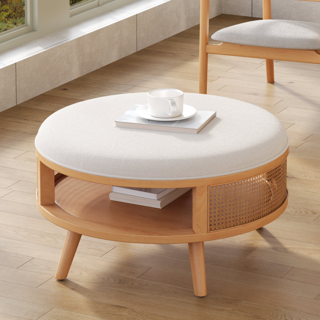 Pothos Round Rattan Coffee Table with Storage Ivy Bronx Table Base 