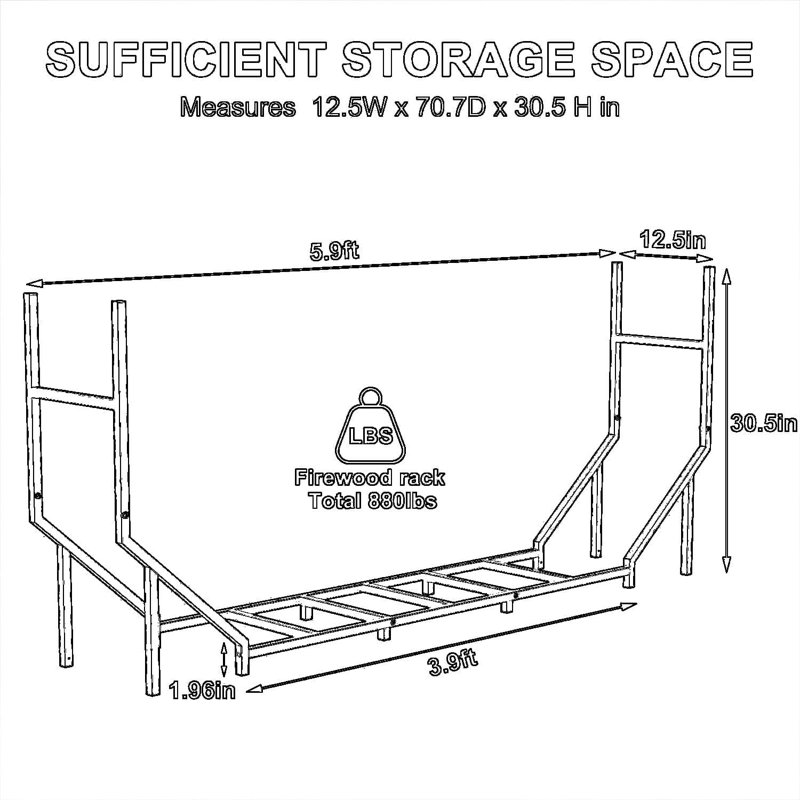 Support à bois de chauffage robuste avec conception réglable pour le rangement des bûches à l'intérieur et à l'extérieur, fabrication en métal robuste avec stabilité accrue et élargissement du fond