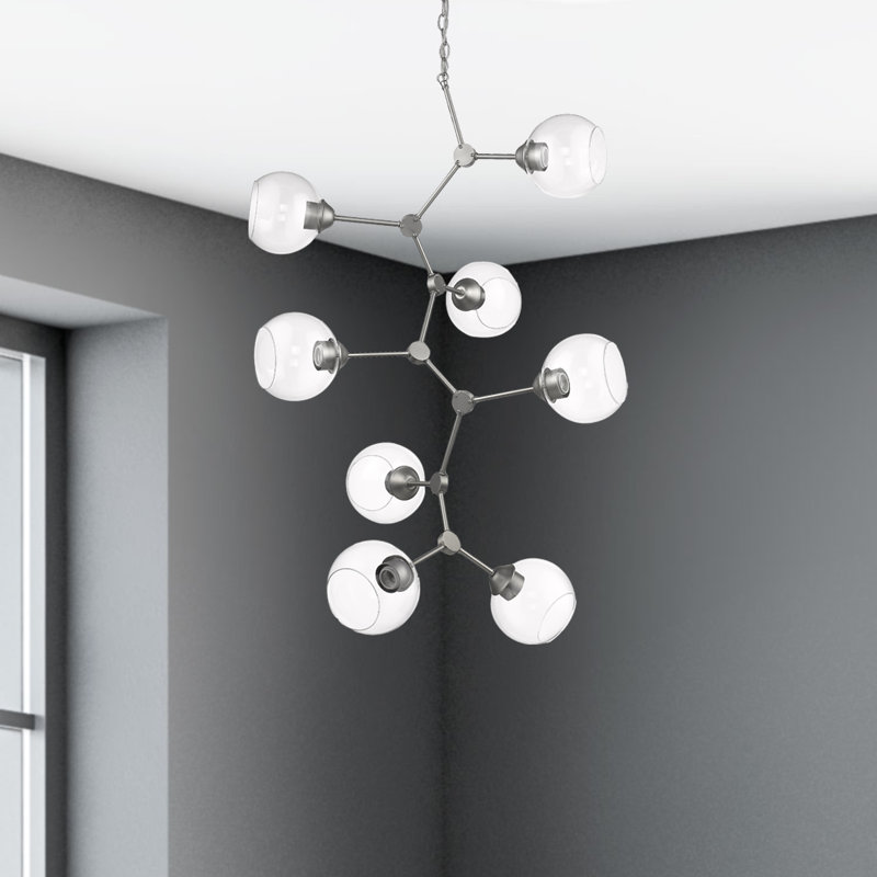 Lustre linéaire spoutnik 8 lumières Fuiloro, Nickel satiné