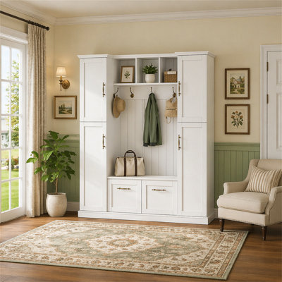 Elegant Hall Tree with 4 Side Cabinets