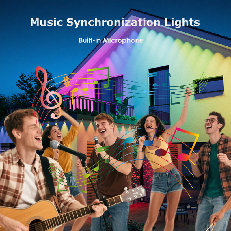 100Ft RGB+IC Permanent Outdoor Lights, Smart Eave Lights, 60 LEDs Individual Control, IP68 Waterproof Lighting for House Holiday, App & Remote Control, Works with Alexa, Google Assistant