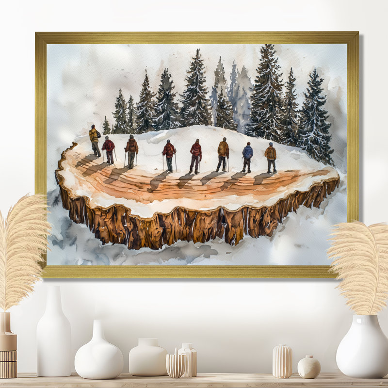 Randonnée pédestre dans un paysage d'hiver II - Randonnée d'art mural, H 12 po x l 20 po, Doré