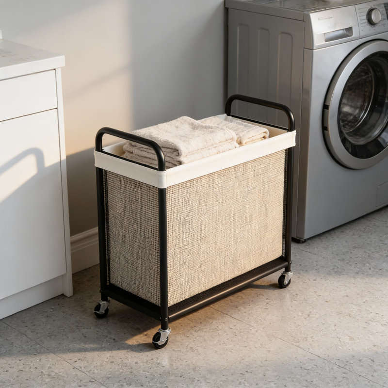 Trieur à linge à 3 sections avec sacs amovibles, chariot de panier à linge d'une capacité de 120 L avec roues et freins, cadre en acier et poignée ergonomique pour l'organisation de la salle de lavage