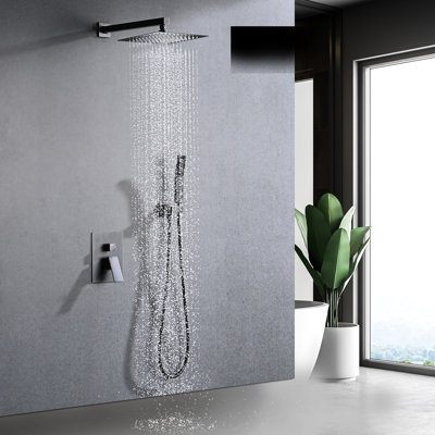 Système de douche mural en bronze huilé avec pluie de 10 po et tête à main, buse autonettoyante pour robinet