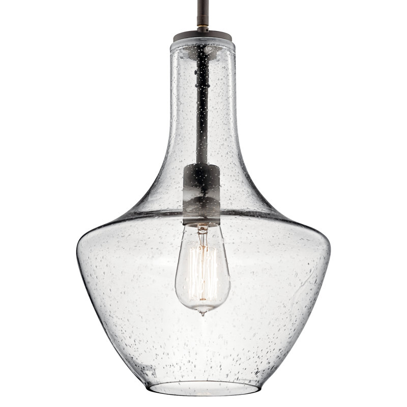 Luminaire suspendu simple à 1 lumière Moten, Verre martelé, H 15,19 po x l 10,5 po x P 10,5 po, Bronze vieilli