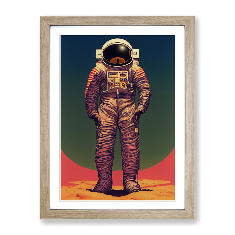 Astronaut Arrival - Single Picture Frame Print, 34cm H x 25cm W x 2cm D, Oak Framed