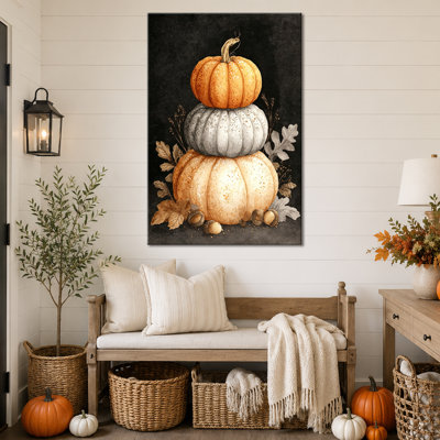 Fall Wall Art, Pumpkin Canvas Wall Art for Fall Pictures Wall Decor, Autumn Wall Art, Gallery-Wrapped Canvas Print for Living Room, Kitchen, Entryway, 24×32 in