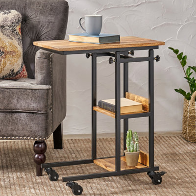Table pour ordinateur portable Chic Chic avec deux tablettes latérales Poignées en bois de manguier et tablette réglable