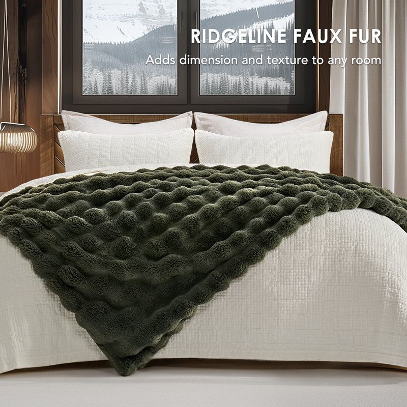 Jeté en fausse fourrure Ridgeline, Vert Loden, L 60 po x l 50 po