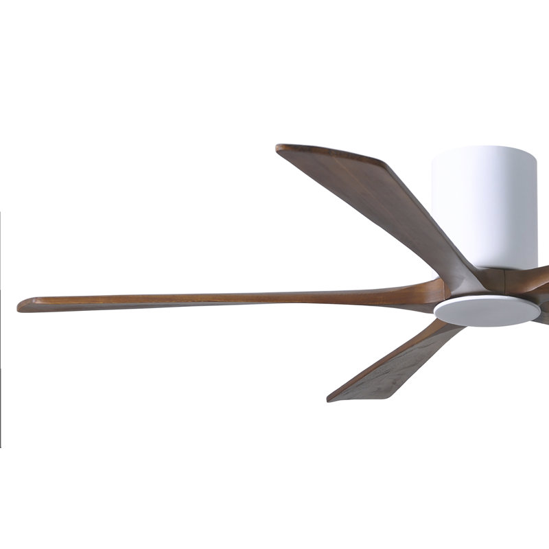 Irene Flushmount Light Kit 5 Blade LED Ceiling Fan, Gloss White, 60", Walnut Tone