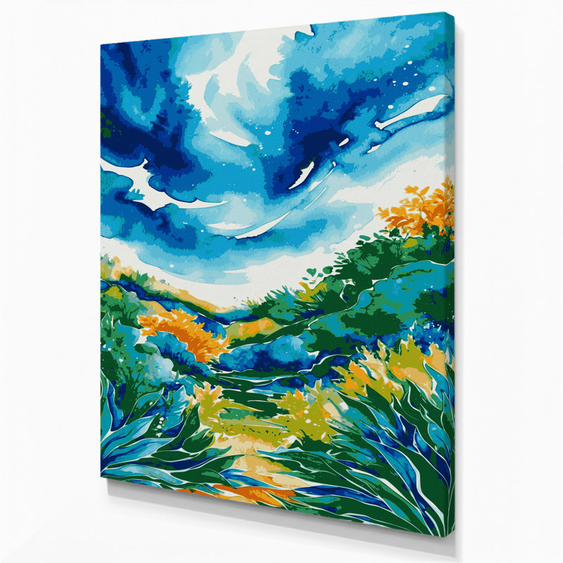 «Watercolor Landscape 59», art mural sur toile bleue, H 8 po x l 10 po