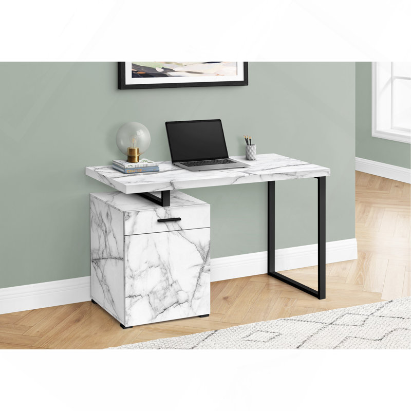 Bureau d'ordinateur, bureau personnel, ordinateur portable, installation à gauche, à droite, tiroirs de rangement, L 48 po, travail, métal stratifié aspect marbre, contemporain