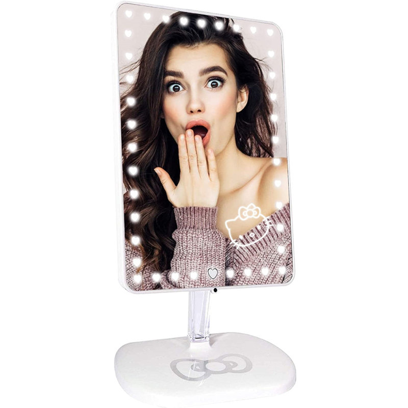 Hello Kitty Touch Pro Makeup Mirror with 360 Degree Rotation and LED Lights, Wireless Bluetooth Speakers