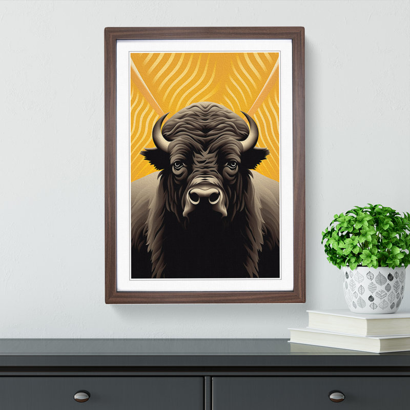 Bison Op Art - Framed Print, Walnut Framed, 46cm H x 34cm W x 2cm D