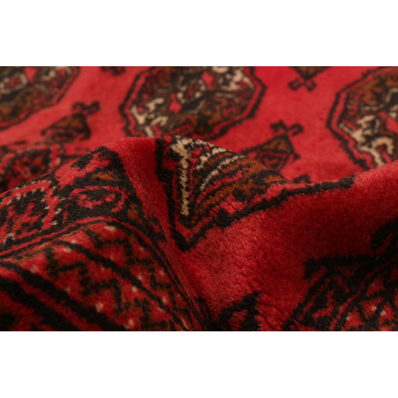 Tapis rouge en laine noué à la main de conception unique 6 pi 5 po x 9 pi 0 po Teimani