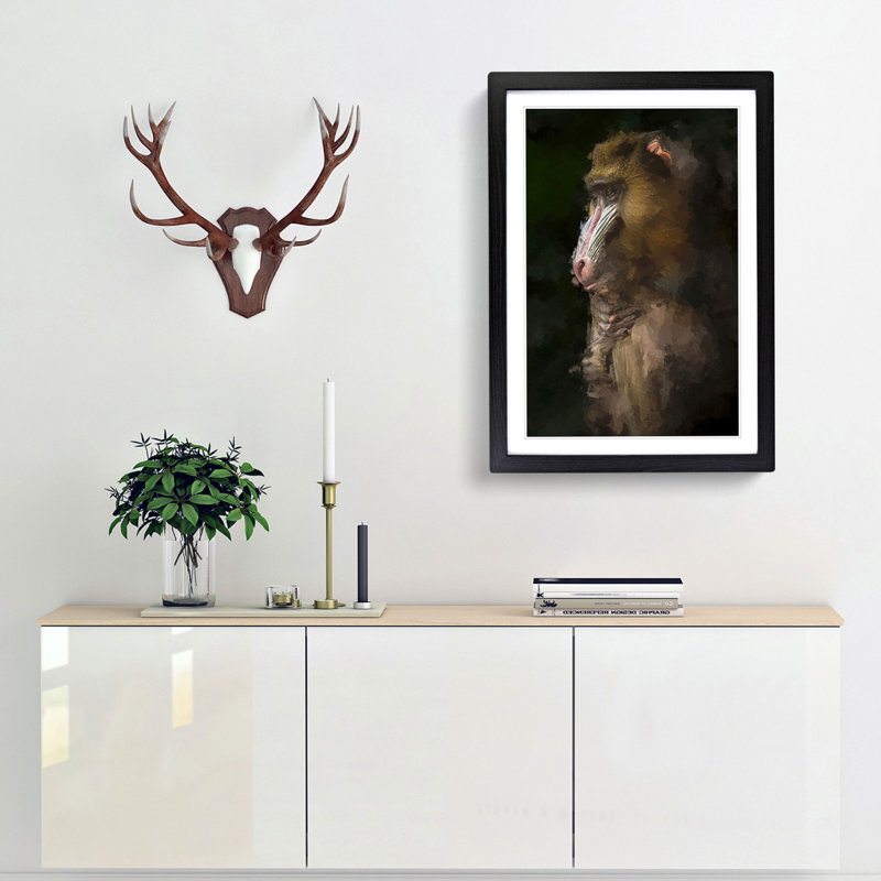 Mandrill Monkey in Abstract - Framed Print, 50cm H x 35cm W x 2cm D, Black