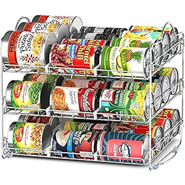 Bamboo Can Rack Organizer, 3 Tier Stackable Can Storage Rack with Label Sticker and Marker Pen Latitude Run