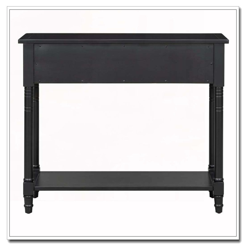 Console avec deux tiroirs et tablette inférieure, Noir