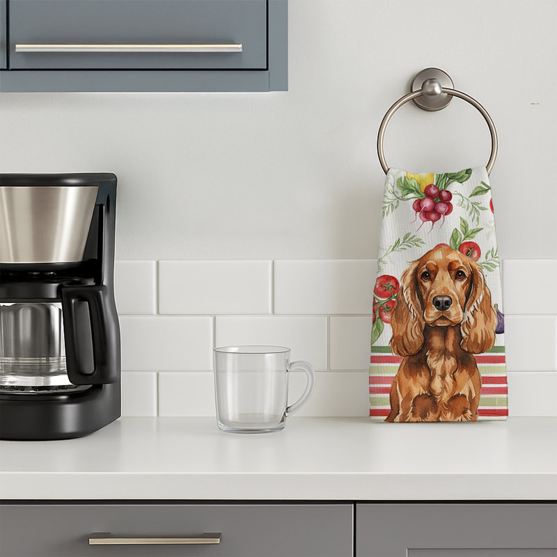 Red English Cocker Spaniel Vegetables Kitchen Towel, Red English Cocker Spaniel