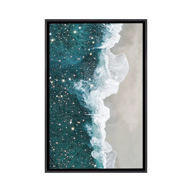 Plage de paillettes aériennes-impression d’art graphique, H 40 po x l 26 po x P 1,5 po, Toile avec cadre noir patiné