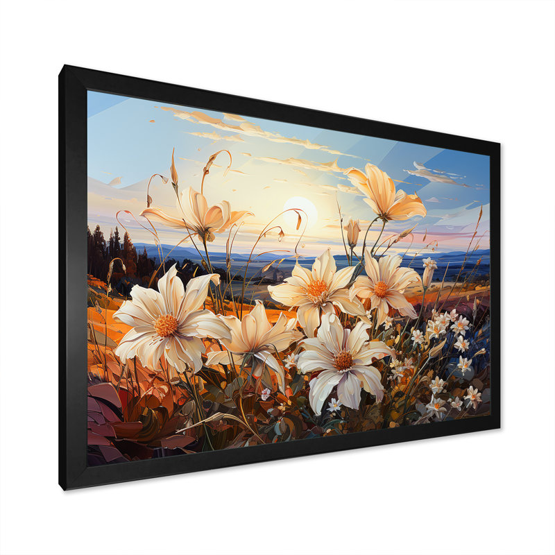 Beautily Lilies Field On Mountains I sur impression sur toile, Cadre simple noir, H 30 po x l 40 po x P 1,5 po