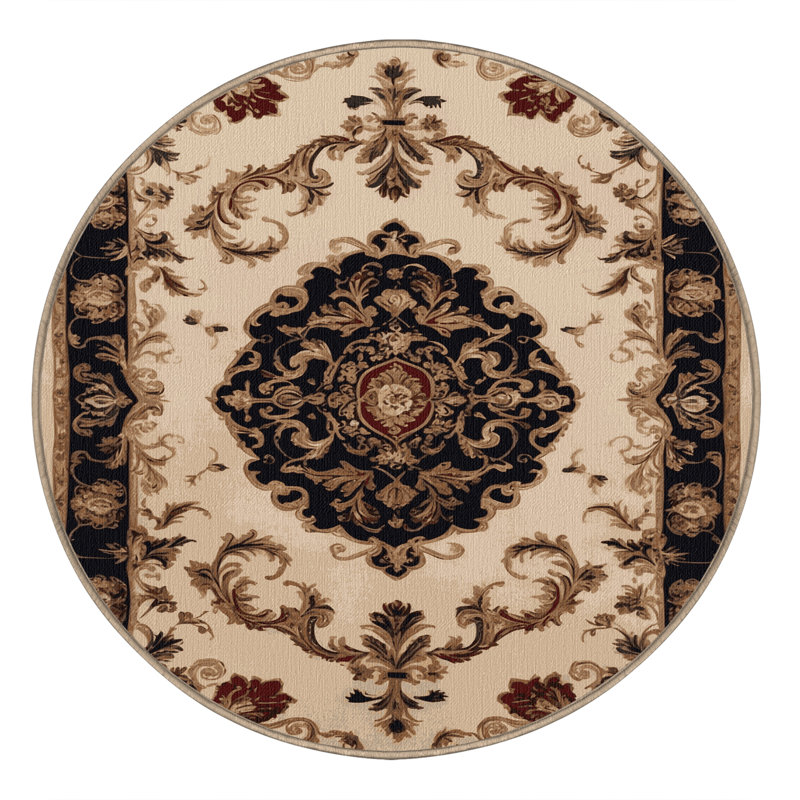 Tapis brun français lavable à la machine, Rond 8 pi