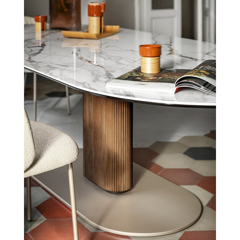 Cameo Extendable Tables, Canaletto Walnut/Matt Bronze, Calacatta Paonazzo